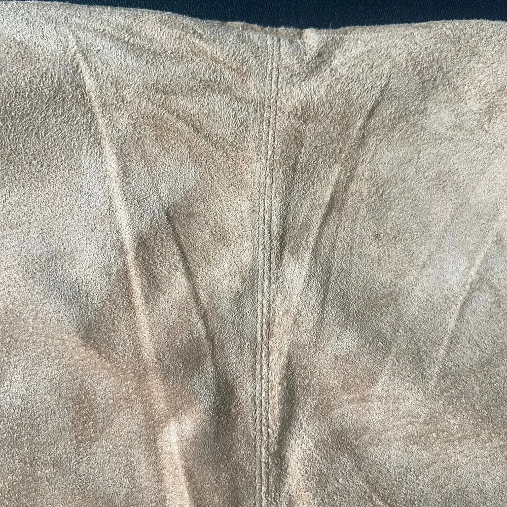 Set of 2 Tan Genuine Suede Leather Square Pillow Covers Four Panel Stitched 19in
